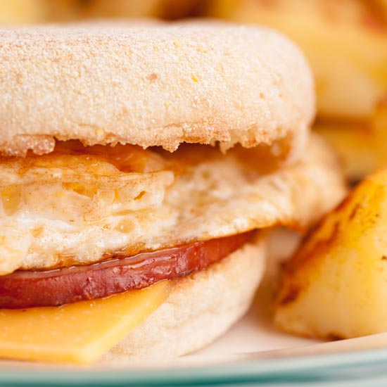 close up on breakfast sandwich